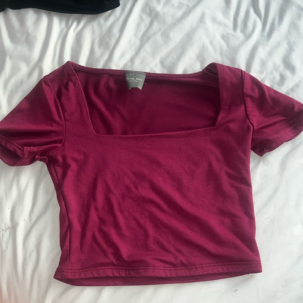 Purple squared neck crop top.